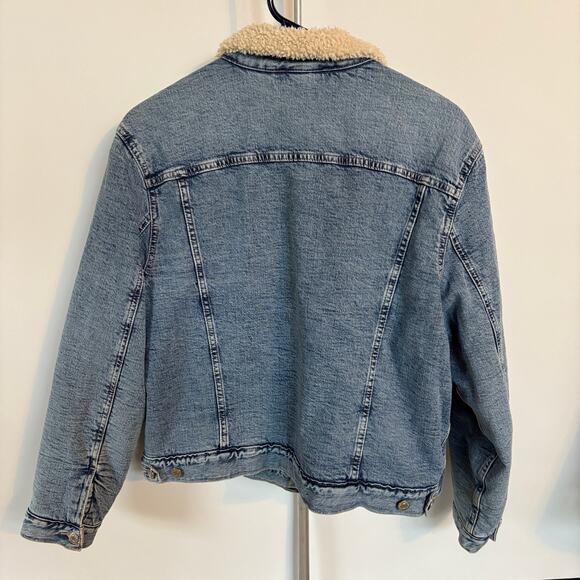 Gap Denim Sherpa Jean Jacket Light Wash Lined Ranch Heavy Coat Barn XL - Picture 3 of 10